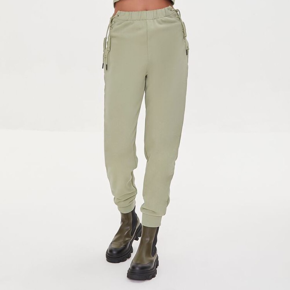 Forever 21 French Terry beige lace up joggers size small